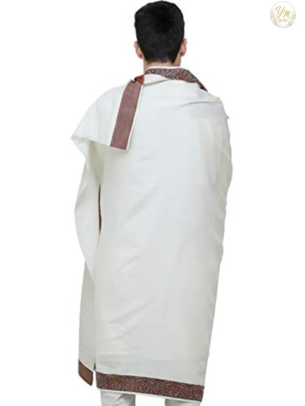 Men's Pure Wool Shawl with Woven Border - Winter Scarf Wrap